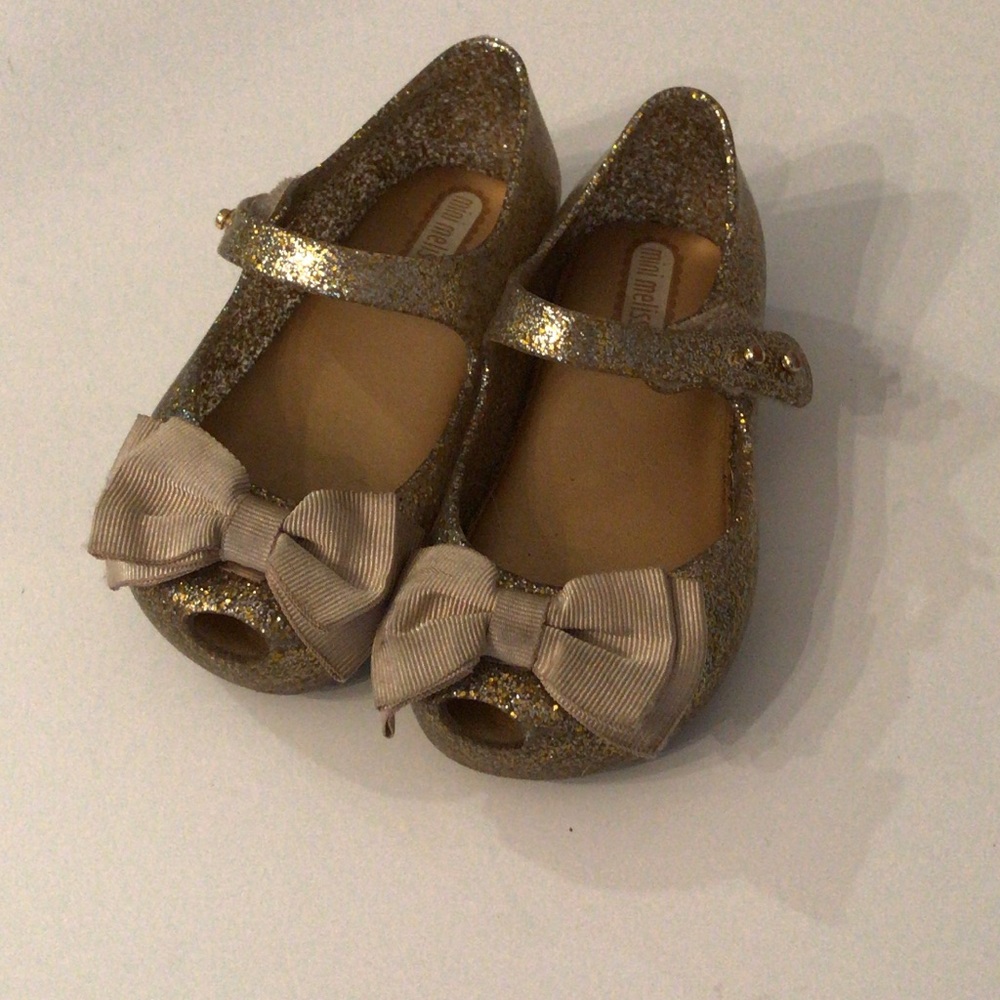 Gold sparkle bow mini melissa shoes size 6
